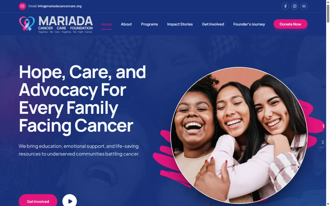 Screenshot of the live Mariada Cancer Care website