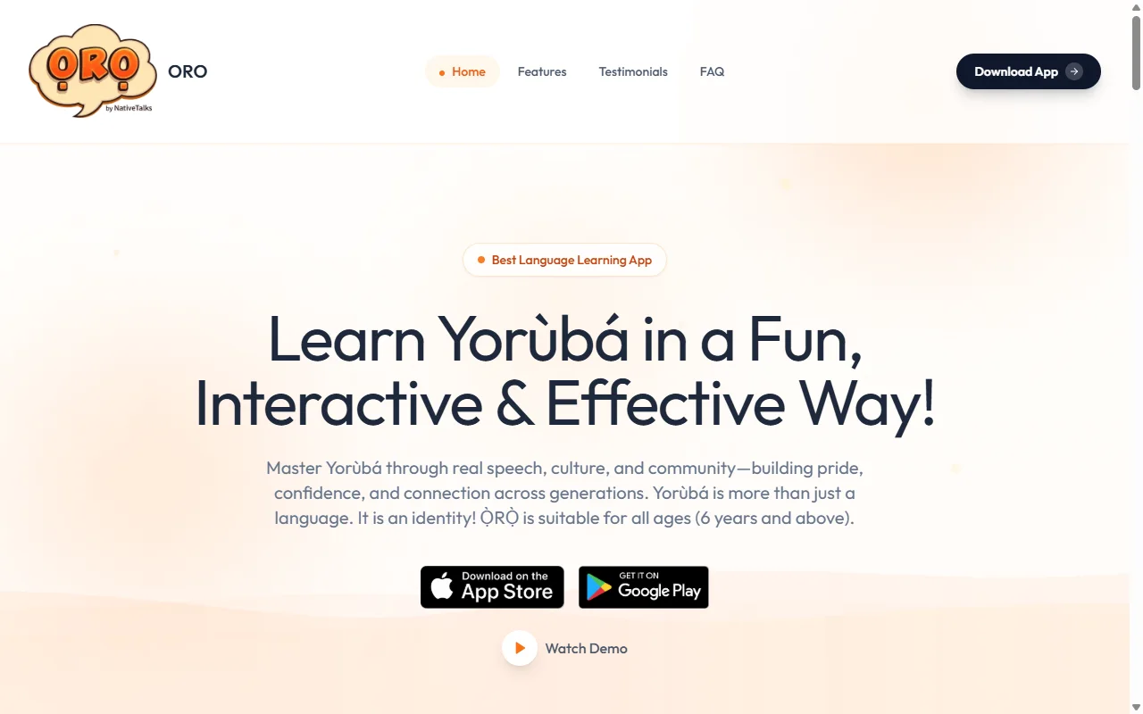 Screenshot of the live ORO Native Talks website