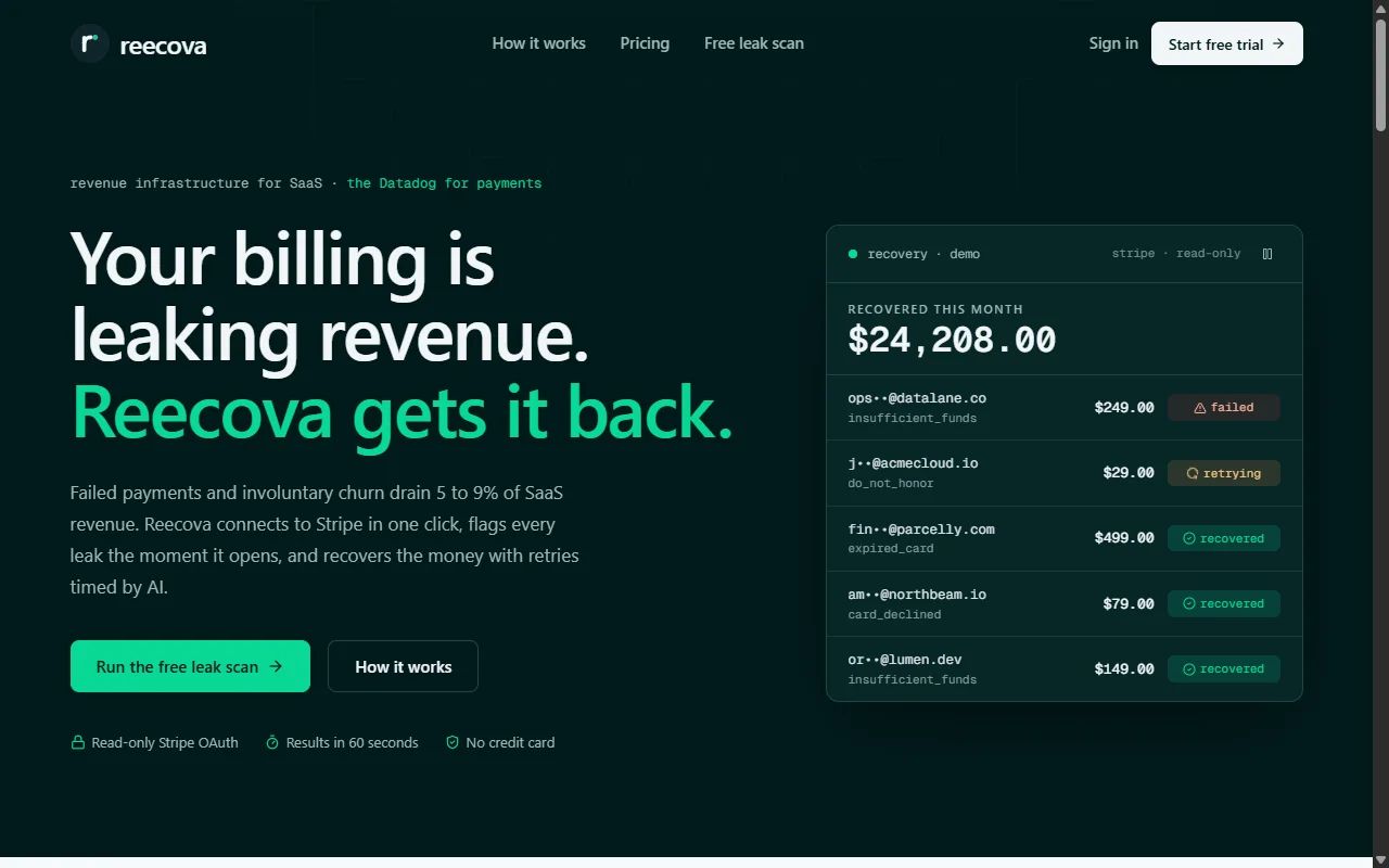 Screenshot of the live Reecova website